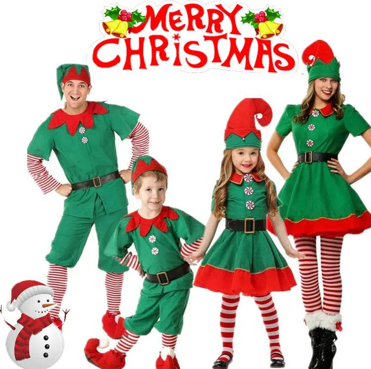 Kostum Elf Natal Wanita, Kostum Peri Natal Lengan Panjang Halloween Hijau dan Merah 2022