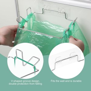 Contenedores de basura para colgar adhesivos de pared con base de pegatina de pared, soporte de bolsa de basura de acero inoxidable para cocina, colgador de bolsa debajo del fregadero - Product Image 4