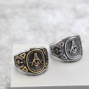 Freemason Ag <b>Ring</b> Men Stainless Steel Hip Hop Geometric Design Gold And Silver Color Gift Jewelry - Product Image 1