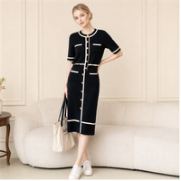 Ensemble deux pièces chic français : Cardigan en maille et jupe taille haute pour femme, manches courtes, minimaliste, décontracté, élégant, anti-plis, longueur genou, idéal pour l'été.