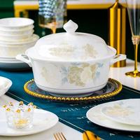 Service de table élégant en porcelaine fine Yanjun, vaisselle en céramique à motifs floraux sous glaçure, compatible micro-ondes et four, idéal pour la maison et comme cadeau