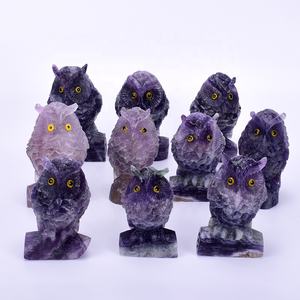 Super Kwaliteit Traditionele Stijl Kristal Fluoriet Uil Schedel Beeldje Natuurlijke Edelsteen Gegraveerd Dier Standbeeld - Product Image 5