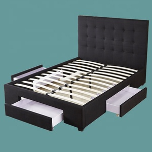High-quality Contemporary Bedhead Design with <strong>Under</strong> <strong>Bed</strong> Four Storage <strong>Drawers</strong> with Wheels Upholstered Tufed Fabric <strong>Bed</strong> Frame - Product Image 2