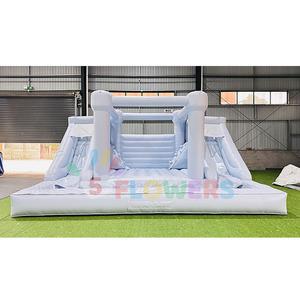 Tobogán doble Casa de rebote blanca Estructura de castillo hinchable tobogán Jeux Chateau gonflable blanc - Product Image 5