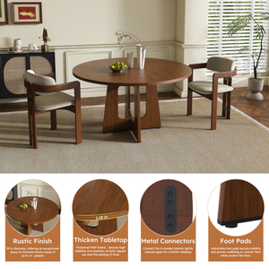 Mesa de Comedor Redonda para 4 Personas - Mesa de <span class=keywords><strong>Cocina</strong></span> Estilo Rústico de 47 Pulgadas, Mesa Circular de MDF con Acabado de Vetas de Madera, Capacidad de Peso de 300 lb - Product Image 3