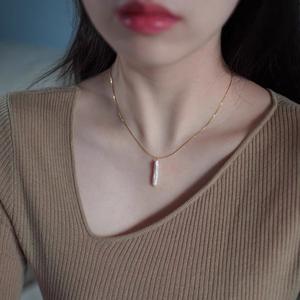 Collier de perles baroques exquis avec chaîne de clavicule et décorations en argent 925, style simple, beauté naturelle irrégulière - Product Image 3