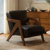 Fauteuil simple moderne en bois massif de style nordique, avec revêtement en cuir huilé, pour salon, restaurant, hôtel