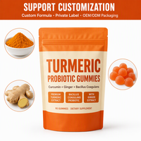 Gummies Probiotiques au Curcuma et au Gingembre pour la Santé Digestive et Intestinale, Supplément à base de Bacillus Coagulans, Sans Sucre, Végétalien, Marque Blanche