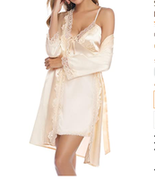 Robes sexy en satin Ensemble 2 pièces Vêtements de nuit Lingerie pour femmes Pyjama pour fête de mariée