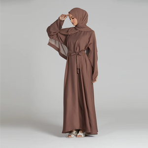 Hồi giáo EID 100% polyester nidha Dusky Taupe ô cắt vành đai đóng Crew Neck abaya phụ nữ hồi giáo Ăn mặc - Product Image 3