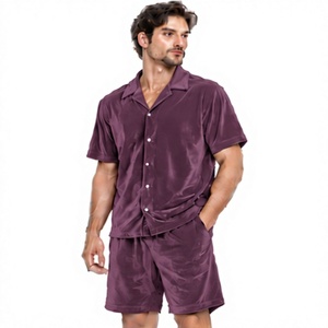 luxury velour summer <b>shirt</b> shorts two piece set soft touch relaxed fit wholesale unisex velvet <b>shirt</b> and short casual wear - Product Image 1