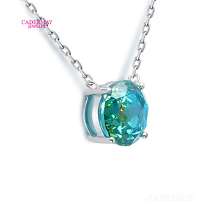 Cardermay Blue Zircon Sterling Silver S925 Pendant Necklace Round Claw Setting Gift Jewelry - Product Image 3
