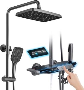 Sistema de Ducha de Tres Piezas de Acero Inoxidable con Diseño Moderno y Popular, Grifo Termostático con Teclas Tipo Piano, Pantalla Digital y Luz Ambiental - Product Image 1