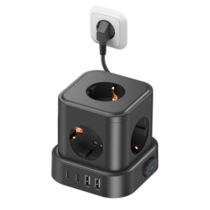 Xách tay EU PD PPS điện Cube ổ cắm tháp 5 cửa hàng 4 USB sạc cổng + 2 AC du lịch trong nhà Dải với 1.5m dây - Product Image 1