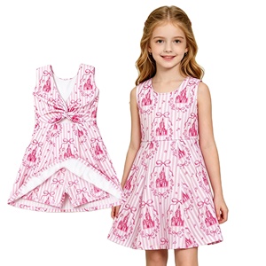 ชุดกีฬาเด็กผู้หญิงลายโบว์ปราสาทเจ้าหญิง RTS สำหรับเล่นเทนนิส โยคะ ชุดเดรสกีฬาขาสั้นมีซับใน ขายส่งเสื้อผ้าเล่นเทนนิส - Product Image 1