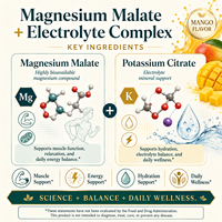 Malato de Magnesio, Complejo Electrolítico en Polvo para Hidratación, Función Muscular, USDA, GMP, Kosher, Vegano, Muestreo Rápido, Marca Privada