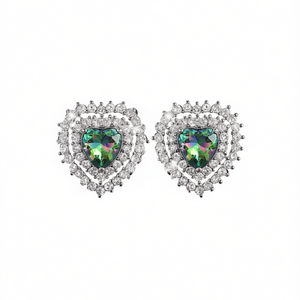 Orecchini a perno con cristalli a forma di cuore per donna, gioielli romantici da festa, in lega con montatura a griffe, orecchini a forma di cuore con strass - Product Image 1