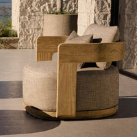 Salon de Jardin Extérieur Moderne en Bois, Canapé d'Extérieur Étanche avec Foyer, Ensemble de Salon de Patio en Teck pour Hôtels, Canapé de Jardin de Luxe