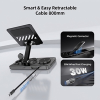 Station de charge sans fil magnétique pliable 5 en 1 avec câble rétractable, charge rapide 15W, support pour téléphone et tablette