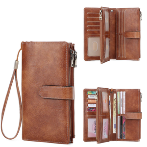 RFID Blocking Women's Long Wallet Retro Three Fold Large Capacity Clutch <b>Purse</b> Solid Color Multifunctional Card Holder - Product Image 1