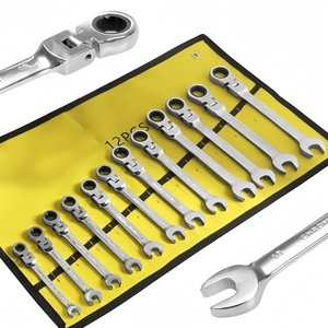 <b>12</b> Pieces Metric Flex-Head <b>Ratchet</b> Wrench Set, 8-19mm Combination Ratcheting Spanner Kit for Mechanics - Product Image 1