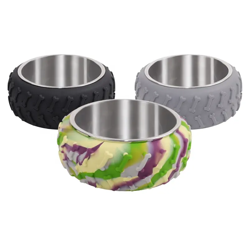 Wellfine Custom Silicone Dog Bowls Stainless Steel Pet Food Water Sublimation Dog Bowl Portable Travel Tire Pet Bowls