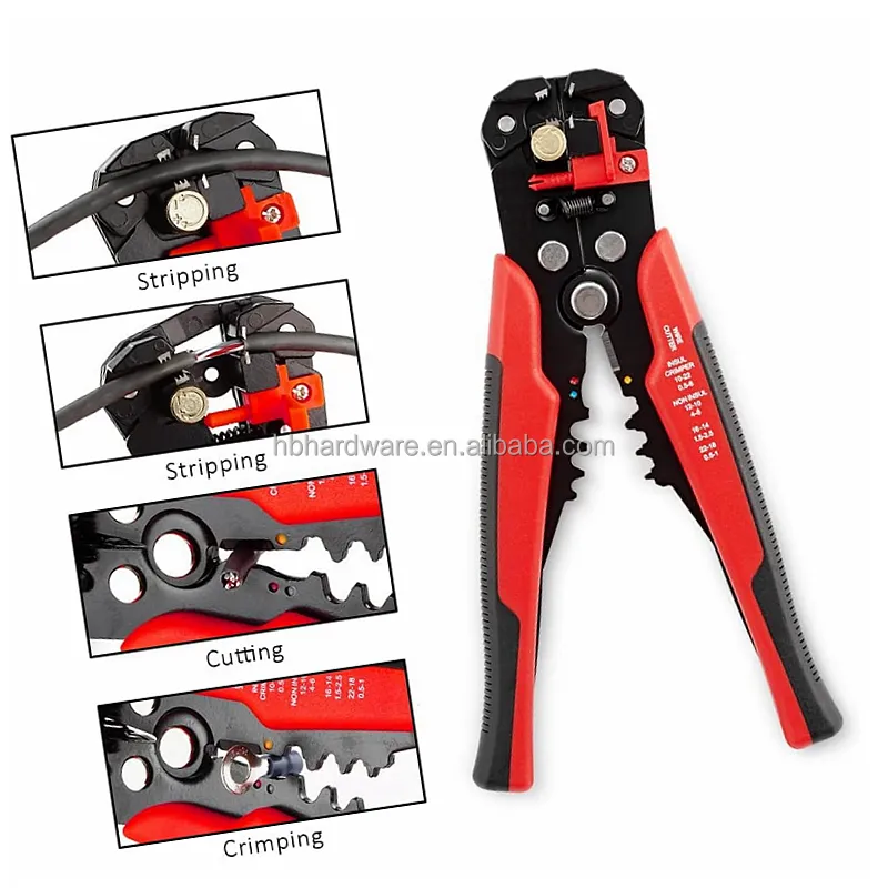 5 in 1 Self Adjusting Wire Stripper Cutter Wire Crimping Tool Strip Pliers for Wire Stripping Cutting Crimping 10-24 AWG 0.2-6mm