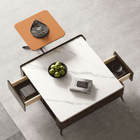 Ensemble de tables basses carrées modernes de luxe léger avec plateau en marbre, table centrale design pour salon, mobilier de maison en gros