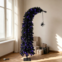 Nouvel Arrivage : Décoration d'Arbre de Noël Artificiel d'Intérieur en PVC Imperméable avec Lumières LED Multicolores et Col Incliné Noir