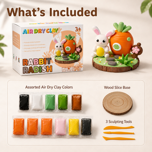 Kit de Pâte à Modeler Auto-Durcissante DIY Scène Lapin et Radis avec Base en Bois – Cadeau Créatif pour Enfants, OEM, Marque Privée, Vente en Gros - Product Image 5