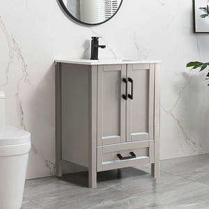 Meuble-lavabo de salle de bain vintage de luxe en bois massif <span class=keywords><strong>chêne</strong></span> blanc gris 24 30 pouces avec lavabo - Product Image 1