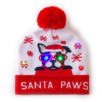Nouveauté en stock, bonnet d'hiver en tricot personnalisé avec logo, motif de cerf de dessin animé, bonnet de Noël du Nouvel An avec lumière LED