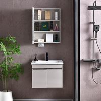Meuble-lavabo mural minimaliste en bois massif avec miroir et vasque en céramique, résistant à l'eau, garantie 3 ans