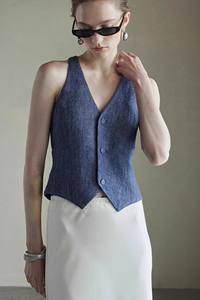 Gilet de costume pour femme, personnalisable, en pur lin, robuste, coupe ajustée, style débardeur, style 'Old Money', pour <span class=keywords><strong>pantalon</strong></span> d'été - Product Image 4