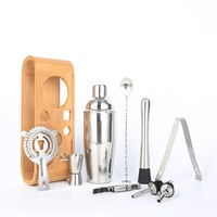 Ensemble de shaker à cocktails en acier inoxydable Camol Factory, 10 pièces, outils de bar avec support en bambou, kit de barman portable