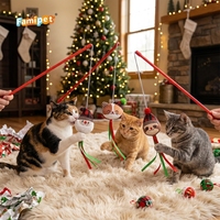 Famipet Fabricant, Vente en gros personnalisée, Jouet interactif pour chaton et bâton de chat à chatouiller, design thème Noël, avec herbe à chat