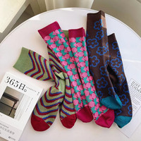 Nouvelles Arrivées Automne/Hiver Chaussettes Vintage Femme Motif Pied-de-Poule Artistique Coton Mi-Mollet Double Aiguille Double Fil Cadeau
