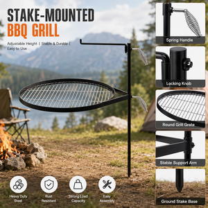Brasero Portátil Resistente con Base Giratoria y Altura Ajustable, con Soporte para Olla y Parrilla para Barbacoa - Product Image 3