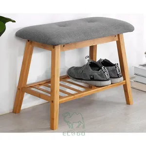Home Furniture Bamboo Wooden Combined Shoe Rack Bench Seat Storage Cabinet Organizer Crates Box With Soft Seat Cushion