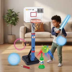 Juguete Deportivo 4 en 1 con Contador de Puntos Eléctrico, Soporte de Baloncesto para Interiores y Exteriores, Juego de Lanzamiento de Anillos con Luces y Juego de Béisbol con Luces - Product Image 1