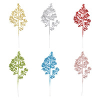 Branches de pin artificielles en plastique dorées, style américain, fleurs, verdure, paillettes, feuilles de cyprès multicolores, 32 cm