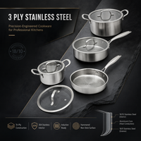 Batterie de cuisine Golden Key en acier inoxydable 3 plis martelé SUS304, casseroles et poêles avec couvercle en verre, fabrication OEM, vente en gros