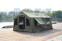 Tente de camping d'été en coton TC vert avec deux chambres, un salon, imperméable, portable, expansion à colonnes d'air 8+8, design camouflage