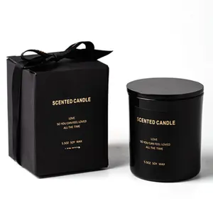 Personalizzato 8 oz 10 oz 14 oz contenitore vuoto di lusso barattolo di candela in vetro nero opaco con coperchio e scatola per decorare la produzione di candele