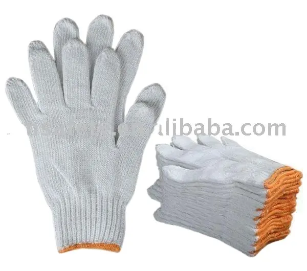 זול כותנה סרוג בטיחות עבודת יד כפפות טבעי לבן כותנה כפפות יצרנים