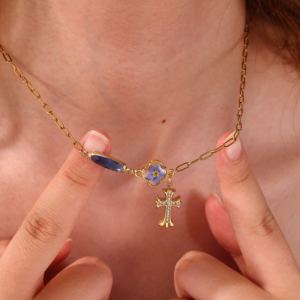 Collar Personalizado de Acero Inoxidable con Baño de Oro de 18K, con Flor Real en Forma de Trébol y Piedra de Nacimiento, Regalo de Cumpleaños - Product Image 1