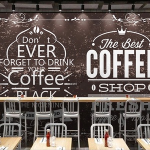 Carta da parati murale della caffetteria con decorazione del caffè dipinto a mano marrone inglese - Product Image 1