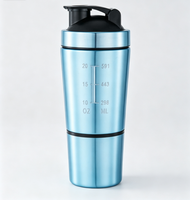 Gobelet mélangeur de protéines en acier inoxydable 304, design à double compartiment 591+200 ml, avec échelle graduée, bouteille d'eau portable pour le sport