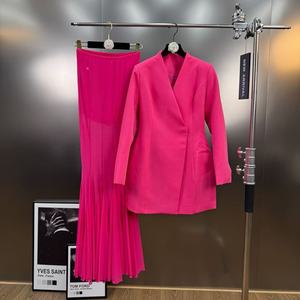 OUDINA hotseller nuovo collo a V maniche lunghe con bottone vita elegante Blazer Tulle gonne da <span class=keywords><strong>donna</strong></span> lungo due pezzi Set gonna tailleur - Product Image 3