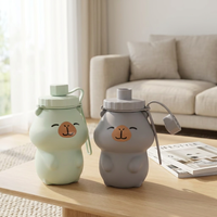 Bouteille d'eau pliable en silicone en forme de capybara de 500 ml, sans BPA, qualité alimentaire, bec verseur direct, anti-fuite, pour les voyages et les activités de plein air